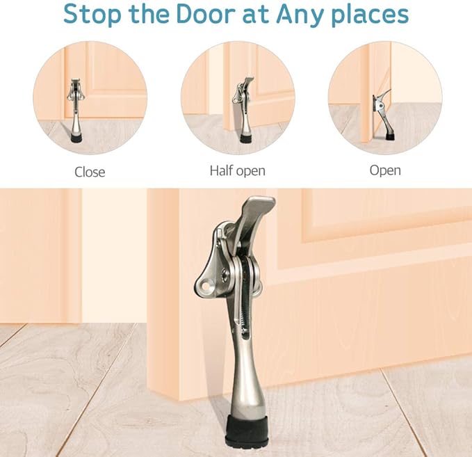 Door Stopper, One-Touch semi-Automatic Metal Door Stopper, with Non-Slip Rubber Tip for Wood, Concrete, Tiled, and Carpeted Floors (4inch x 20pack, Black)