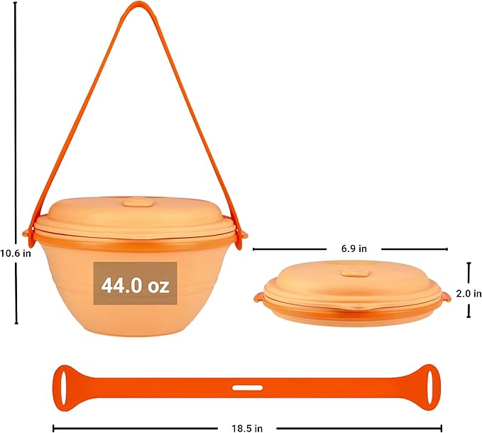 kūpaa Bowl & Carrier Duet – Microwave Safe Silicone Lunch Box For Adults– Collapsible, Leakproof, Food-Grade, Reusable To-Go Container (Sunstone)