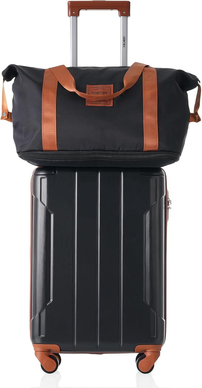 Merax Luggage Set 3 Piece Carry on Luggage, Lightweight Durable Suitcases with Spinner Wheels, Corner Guards (Black Brown, 20inch)