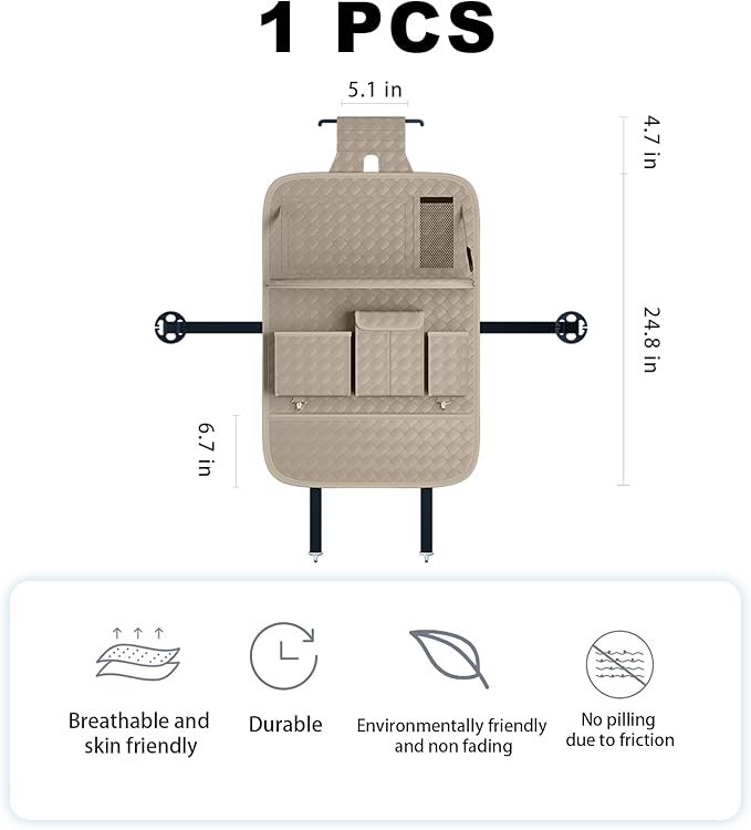 Car Seat Organizers,Multi-functional Back Seat Protectors, Storage Pouches, and Tray Holders (for Cars, Kids, Seat Back and Rear Seats) (Woven Beige, 1 Pcs)