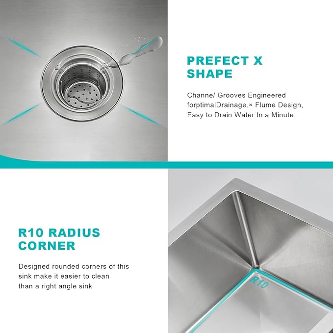 15 inch Undermount Bar Sink, Stainless Steel Handmade Single Bowl Kitchen Sink Undermount, D15" x W17" x H8"