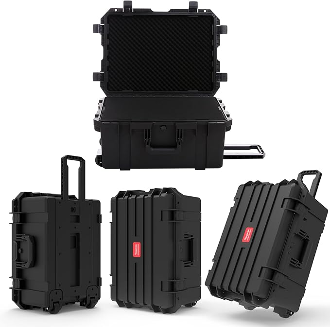 Waterproof Hard Case,27 x 20 x 13 Inch, Equipment Rolling Hard Case with Foam/Wheels/Retractable Handle for camera, Drone,tool, electronics,Shockproof, TSA Friendly, Inner 21.6"X 14.6"X10.2"