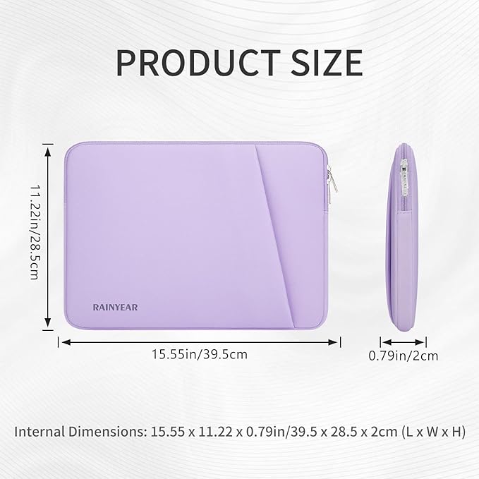 RAINYEAR Laptop Sleeve Case with Front Pocket, 15.6 Inch Protective Portable Case with Front Pocket, Briefcase Laptop Carrying Bag Cover Compatible for HP, Dell, Asus, Lenovo, Notebook, Purple