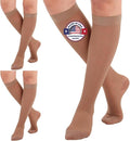 (3 Pairs - Closed Toe) Made in USA - Wide Calf Compression Stockings for Women 15-20mmHg - Womens Compression Knee High Support Socks for Circulation, Embolism, Edema - Beige, 3X-Large - A101BE6-3