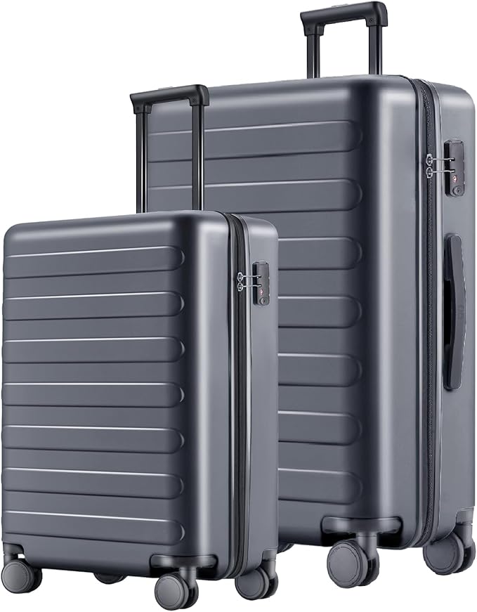 Carry on Luggage 22 X 14 X 9 Airline Approved, 20 Inch Luggage for 3-5 Days Travel, Double Spinner Wheels, 100% Hardshell PC, TSA Lock (02-Grey (Basic), Set 2PCS (20-Inch/28-Inch))