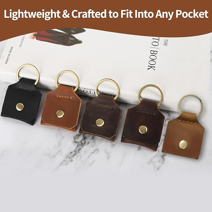 Jack&Chris Genuine Leather SD Card Holder Keychain, Anti-Shock Anti-Dust SD Card Case, Portable Camera Accessories for SD CF CFexpress Micro SD Nano SIM and Micro SIM Cards, Yellow Brown 2 Packs