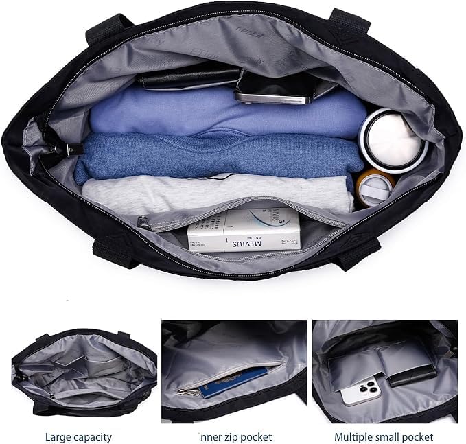 ETidy Large Capacity Foldable Tote Bag With Zipper Water-resistant SandproofWomen Beach Bag Handbag GymBag Travel ShoppingBag