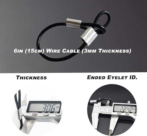 20 pcs 6 inch (15cm) 3mm Thickness Stainless Steel Wire Cable with Loops Vinyl Cover Coated Short Rope Lanyard Lock Safety Tether Chains, Black
