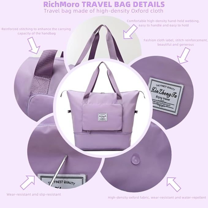 Large Capacity Foldable Travel Bag, Expandable lightweight Carry on Bag, Dry with Wet Separation Spor Duffel Bags