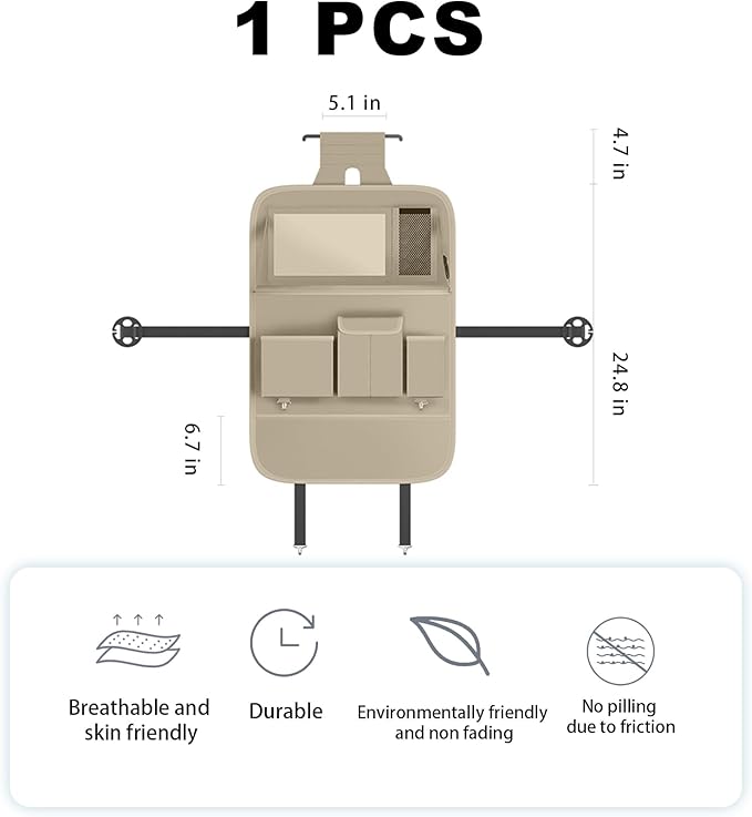Car Seat Organizers,Multi-functional Back Seat Protectors, Storage Pouches, and Tray Holders (for Cars, Kids, Seat Back and Rear Seats) (Plain Beige, 1 Pcs)