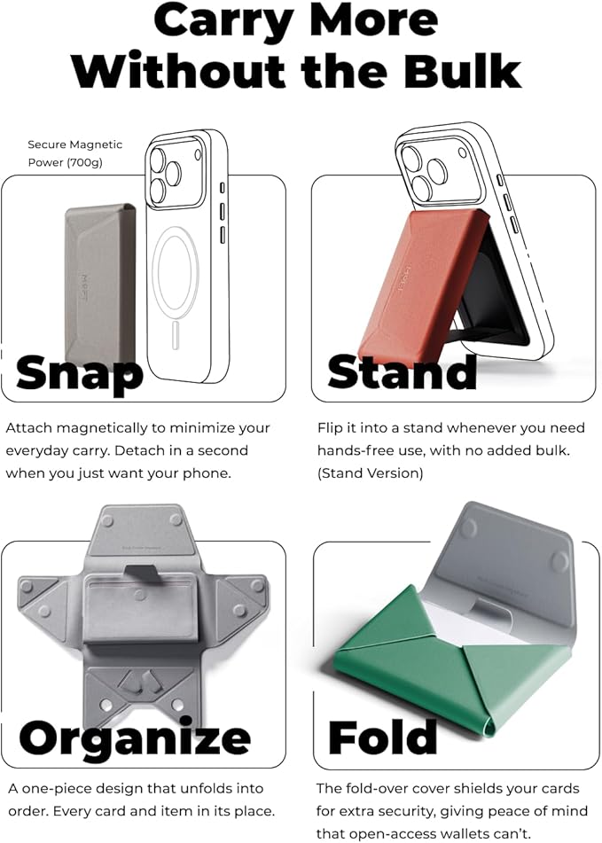 MOFT Magsafe Wallet, 8-Card Holder, Magnetic Phone Stand with Pull to Access Design, RFID Blocking, Angle Adjustment & MOVAS Minimalist Snap Field Wallet for Men Travel Essentials, Taupe