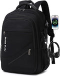 FENGDONG Durable Waterproof Travel Laptop Backpack 17.3 inch,Large College Backpack Bookbag for Men & Women Business Backpack with USB Charging Port and Headset Port Black