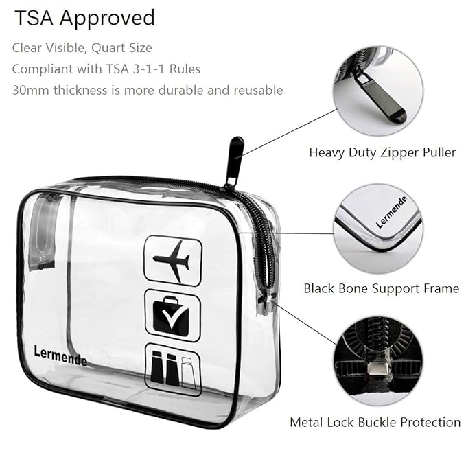 Lermende 2pcs Clear Toiletry Bag TSA Approved Travel Bag,Carry On for Travel,Airport Airline Accessories Compliant Bag,Quart Sized Makeup Cosmetic bag Women Men (Black Gray Blue, 3 Pack)