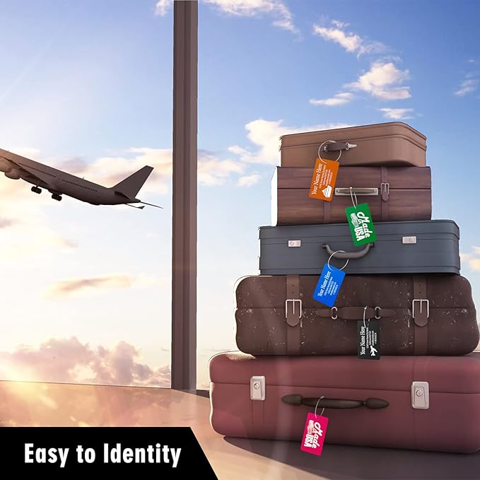 Luggage Tags for Suitcase - Personalized Engraved Metal Tag for Cruise Travel - Custom Name Tags Suitable for Bags and Backpacks(Orange)