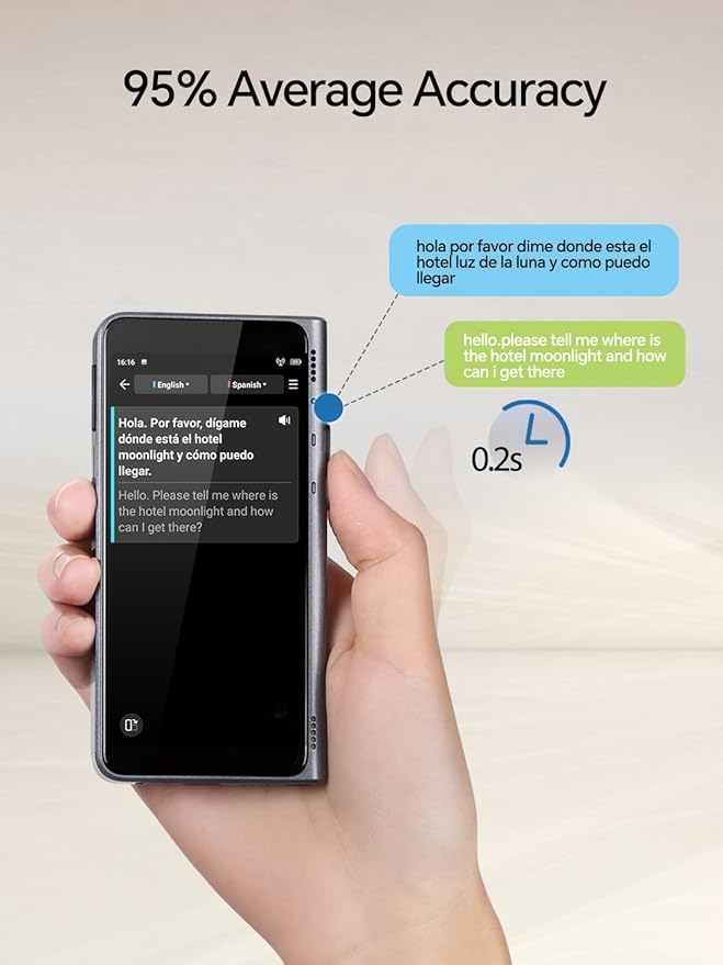 Timekettle Fluentalk New T1 Translator Device Supports 40 Languages, 31+ Offline Language Pairs, Photo Translation, No WiFi Needed, 2-Year Global Data, 4" HD Screen for Travel