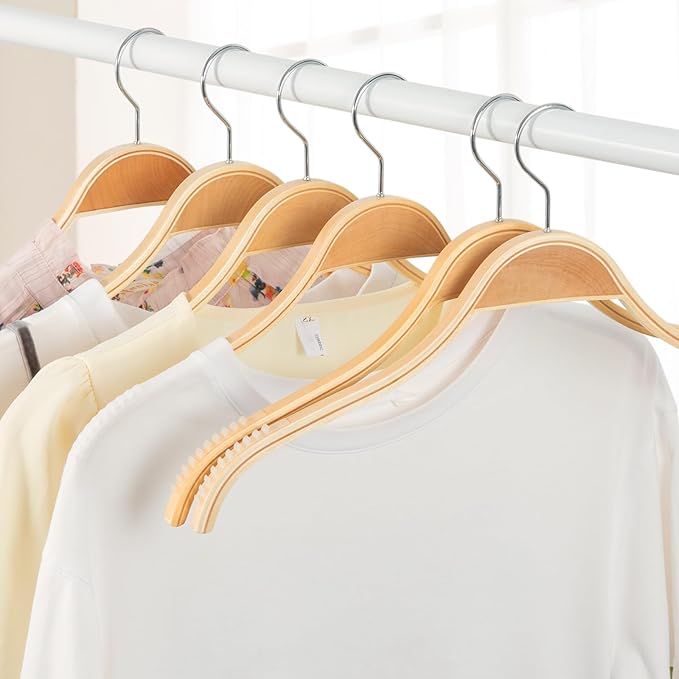 TOPIA HANGER Slim Natural Wood Hangers with Extra Soft Non-Slip Rubber Grips, 30-Pack High-Grade Fashion Hanger No Shoulder Bump for Sweaters, Hoodies, Jacket, Dress, Coat -CT15N30