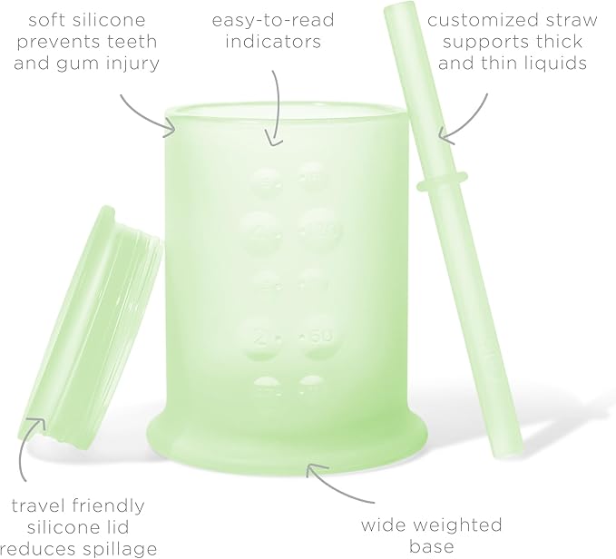 Olababy Silicone Training Cup with Straw Lid | Babies Water Drinking Cup | 6+ Mo Infant To 12-18 Months Toddler | Sippy Cup For Kids & Smoothie Cup | Baby Led Weaning (Kiwi, 5 oz)