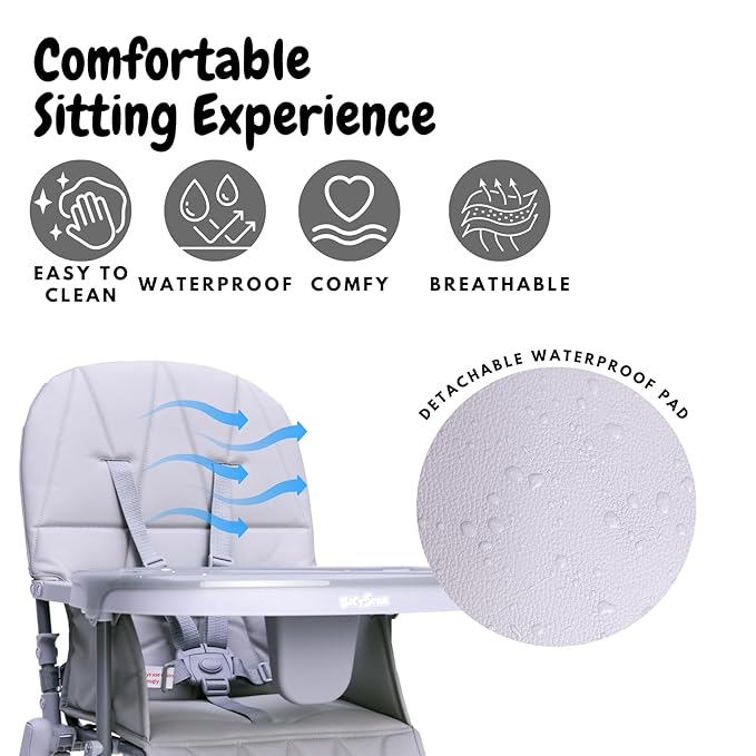 Foldable Baby High Chair with Easy Clean Double-Layer Tray, Adjustable Foot Rest, Safety First 5 Point Harness, Compact Space Saver Baby Feeding Chair Portable for Travel