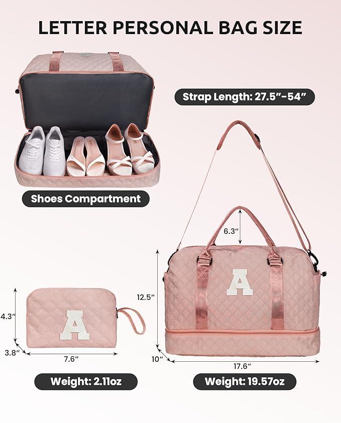Personalized Initial semana Bag, Monogram Overnight Bag, Weekender & Travel Bag with Shoe & Makeup Compartments - Birthday Gift