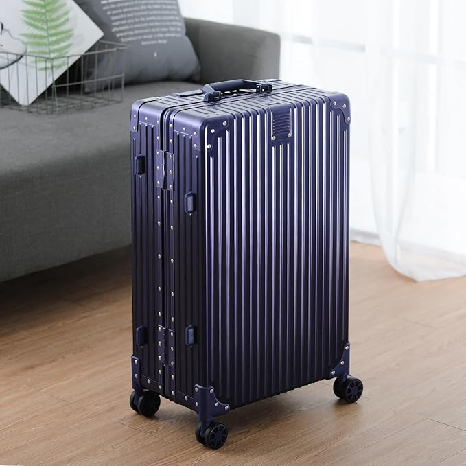 Metal All Aluminum Carry-on Luggage TSA Customs Lock Zipperless Silent Rotary Wheel Business Suitcase Aluminum Frame Set (blue, 24 '')