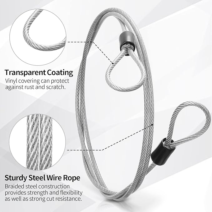 12 Pack Security Cable Luggage Lock with Loops 4ft 3mm Braided Steel Coated Bike Cable Wire Double Loop Anti Theft Safety for U Lock, Padlock and Disc Lock