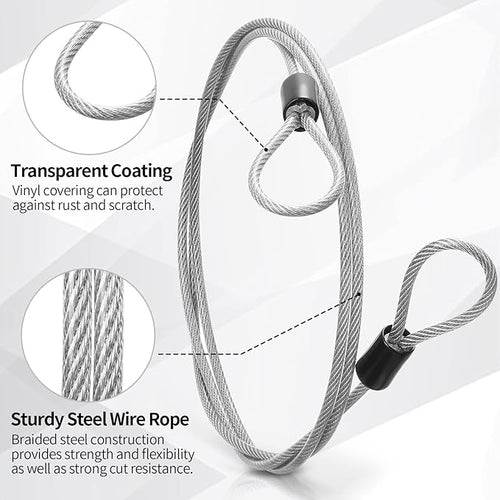 12 Pack Security Cable Luggage Lock with Loops 4ft 3mm Braided Steel Coated Bike Cable Wire Double Loop Anti Theft Safety for U Lock, Padlock and Disc Lock