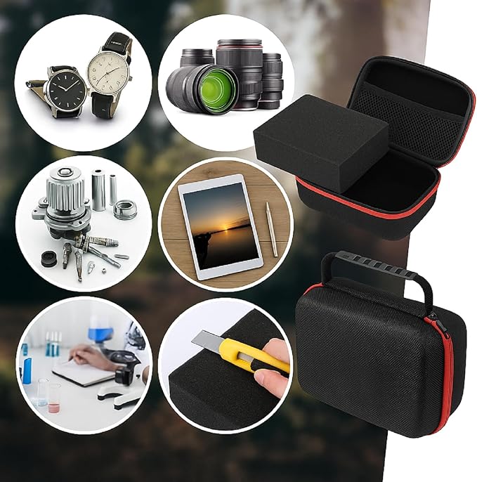 EVA Hard Case with Customizable Foam Protective EVA Carrying Case Shockproof Outdoor for Camera, Digital Products, Electronic Instruments with Knife(Black and Red,7.1 x 4.7 x 3.1 Inch)