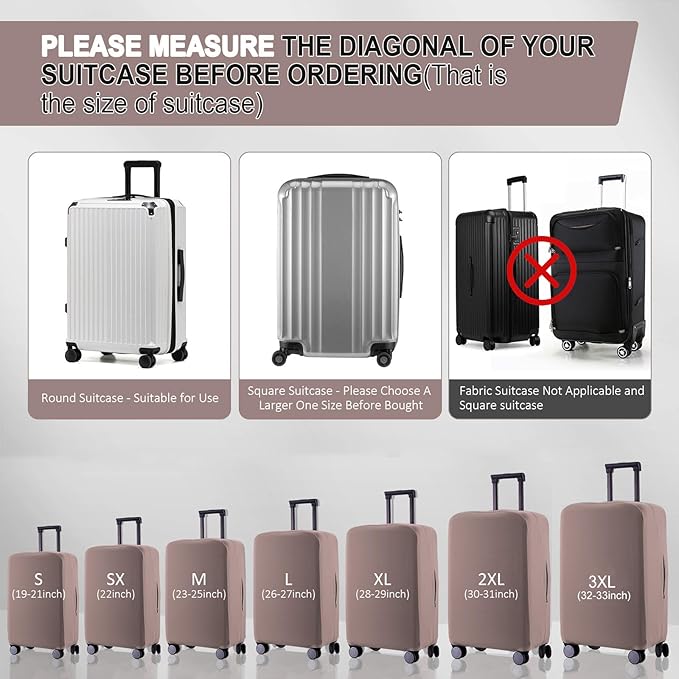 Travel Luggage Cover Suitcase Protector Scratch-Resistant Fit 19-31 Inch, Not Included Suitcase (Khaki, S(19-21 inch))