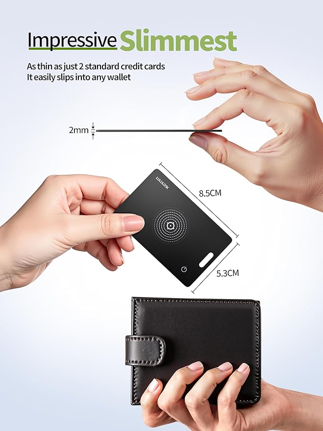 LULULOOK Wallet Tracker Card, Ultra Slim Airtag Wallet Works with Apple Find My (iOS Only), Wireless Rechargeable GPS Smartcard Tracker for Luggage, Tags, Passport, Purse, IP68 Waterproof, 3Pack