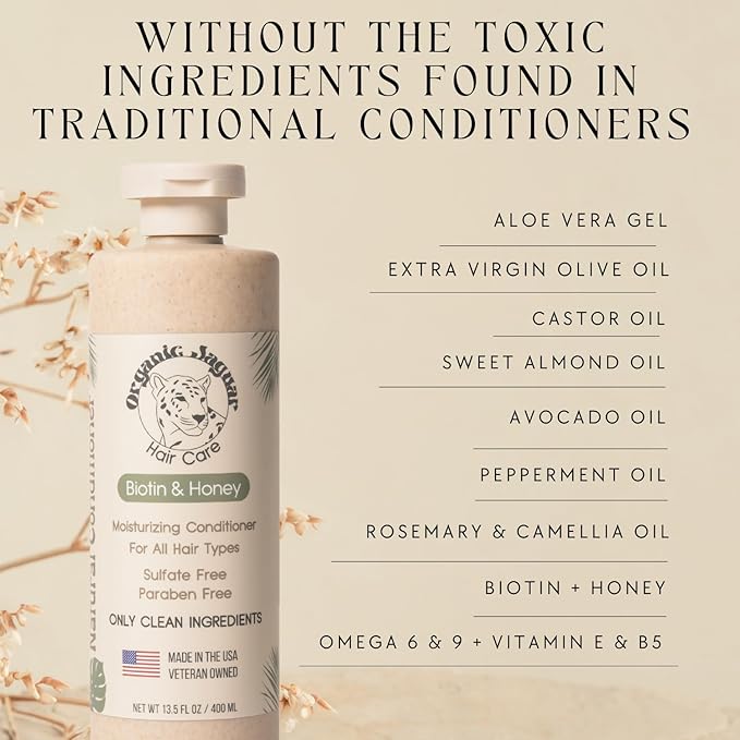 Natural Conditioner for Hair Care, Sulfate Free Conditioner with Vitamin E, Castor, Argan and Almond Oil, Rosemary and Peppermint Scent, For All Hair, 13.5 fl oz
