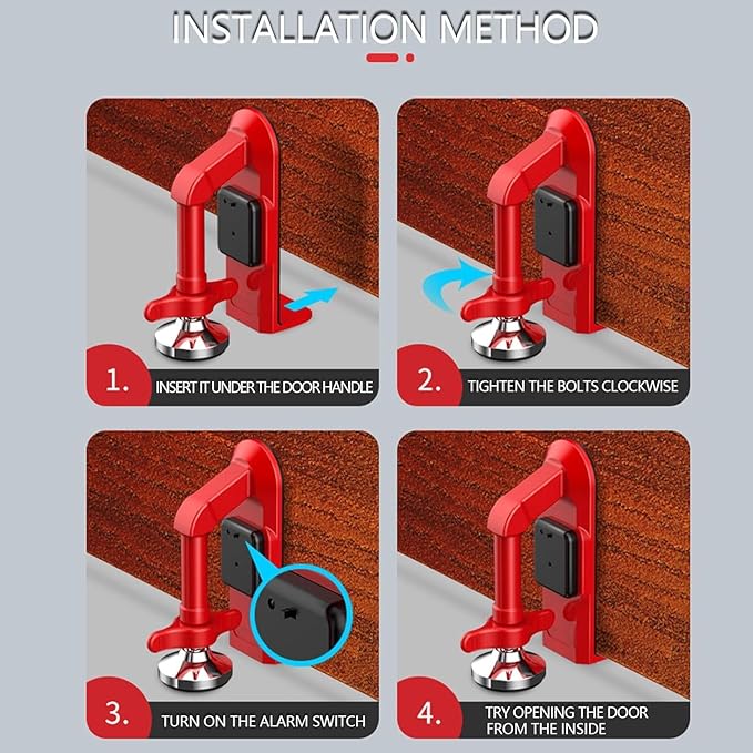 Portable Alarm Door Stopper, Portable Lock for Travel Anti Theft Door Blocker, Easy Install No Drill Safety Door Stopper Security, Hotel Room Apartment and Home Safety for Women, Children