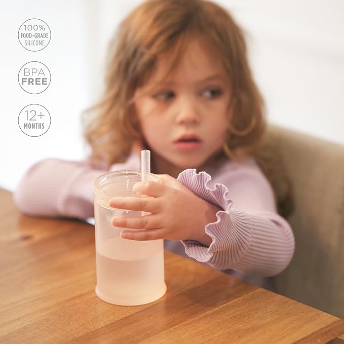 Olababy Clear View Silicone Training Cup with Straw Lid | Toddler Sippy Trainer 12mo+ | Unbreakable Water Drinking Cups for Kids 2yr+ | Baby Led Weaning & Feeding Supplies (Kiwi, 9 oz)