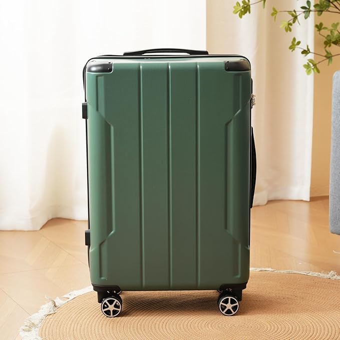Merax Luggage Sets 3-Piece Hardshell with Spinner Wheels Lightweight Suitcase with Corner Guards (Green, 20/24/28)