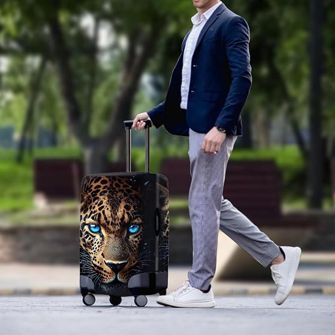 Cool Laopard Luggage Cover Universal Fit 22-25 Inch, Animal Print, Polyester+Spandex, Water Resistant, Spinner Wheels, Stretchable Strap, Travel Accessory - Suitcase Cover