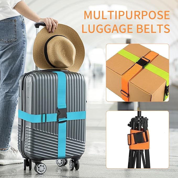 BILIONE Luggage Straps Belts TSA Approved Keep Suitcase Secure While Traveling, 79" Long Add a Bag Premium Accessory for Travel Bag Closure, 2 Pack Green