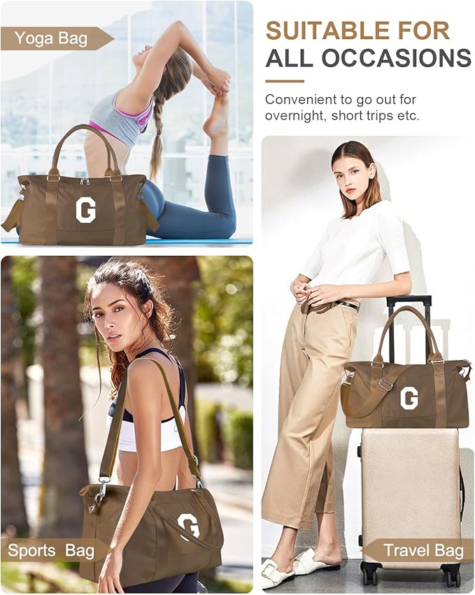 Birthday Graduation Gifts for Daughter,Initial Travel Duffel Bag Sports Gym Bag for Girls Teen Kids Birthday Gifts,Personalized Weekender Bag Carry On Tote Bags Cute Overnight Bag for Women(Brown, G)