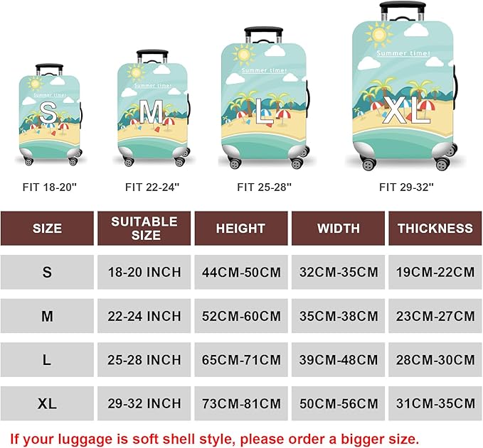 WUJIAONIAO Travel Luggage Cover Baggage Suitcase Cover Protector Skins 18-32 Inch (Beach, S (for 18-20 inch luggage))