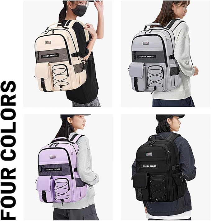 Lohol Multi-Pocket Backpack with 15.6 inch Laptop Compartment, Water Resistant Bookbag for School College and Travel (Black)