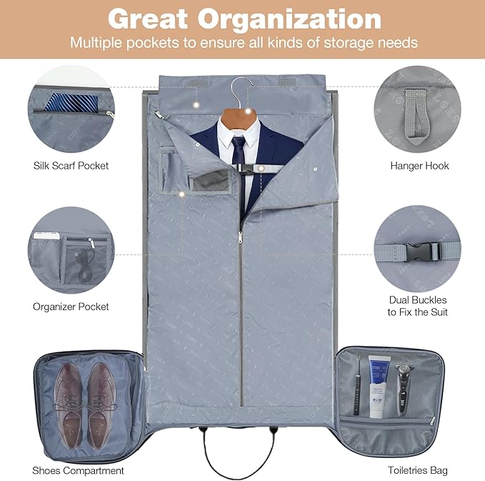 Garment Bags with Wheels, Garment Convertible Weekender Bags, Large Carry On Garment Bags for Travel, Duffle Bag Garment Bag (Black, Large)