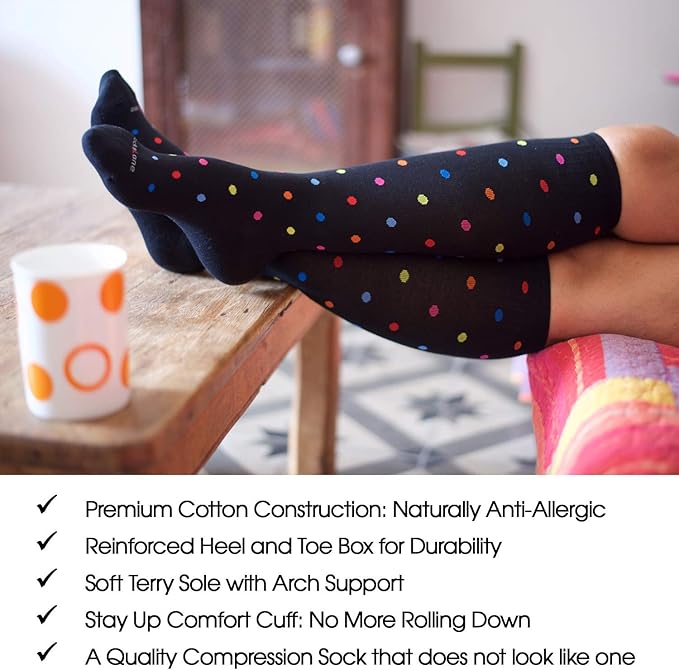 Cotton Compression Socks for Women & Men. 15-20 mmHg Support Knee-High Black M/L