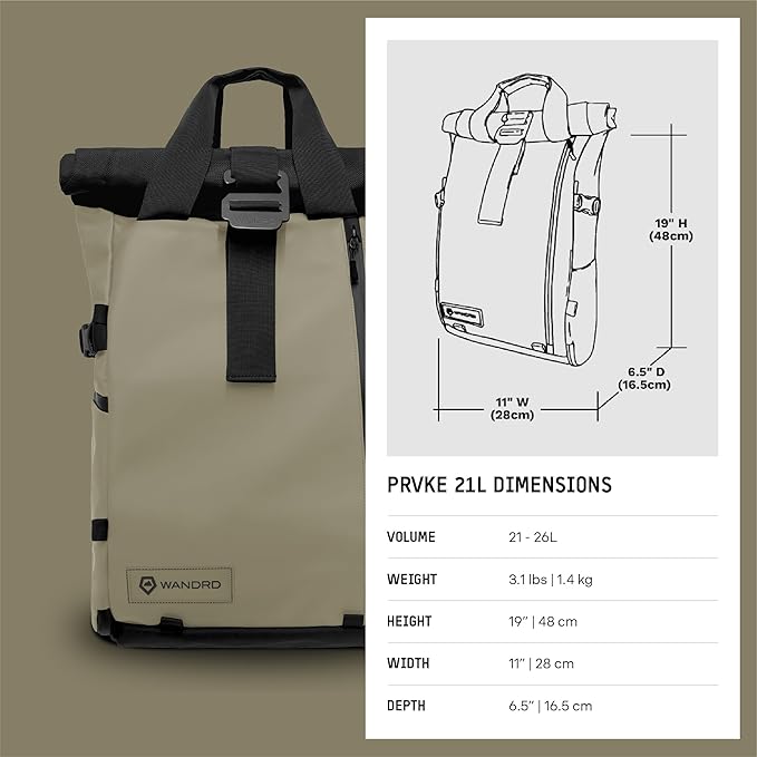 WANDRD PRVKE 21L, V3 Backpack: Weather-Resistant Travel & Camera Backpack with Laptop Sleeve, Quick Side Access, Clamshell Opening – Ideal Photography & Travel Bag (Yuma Tan)