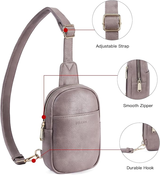 Telena Small Sling Bag for Women Leather Crossbody Fanny Packs Chest Bag for Women