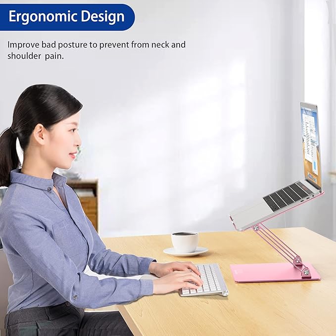 BESIGN LS10 Aluminum Laptop Stand, Ergonomic Adjustable Notebook Stand, Computer Holder Compatible with Air, Pro, Dell, HP, Lenovo More 10-14" Laptops, Pink