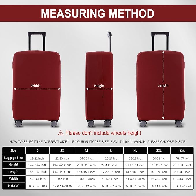 Travel Luggage Cover Suitcase Protector Scratch-Resistant Fit 19-31 Inch Suitcase, Not Included Suitcase (Claret, S(19-21 inch))