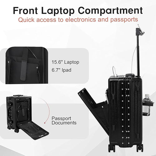 24 Inch Check-In Luggage Aluminum Frame Zipperless Luggage, Hard Shell Suitcase TSA Approved Checked Luggage, ABS+PC Lightweight Zipperless Suitcase with Spinner Wheels (Black)