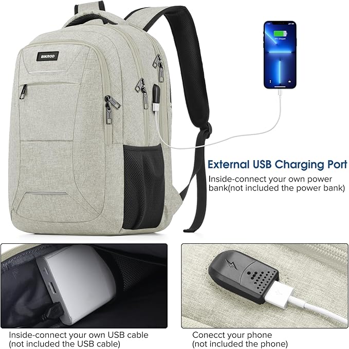 Backpack for Men Women, School Backpacks for Teen Boys, Business Anti Theft Sturdy Travel Laptop Backpack with USB Charging Port, Water Resistant 15.6 Inch Computer Bag Gift, Beige