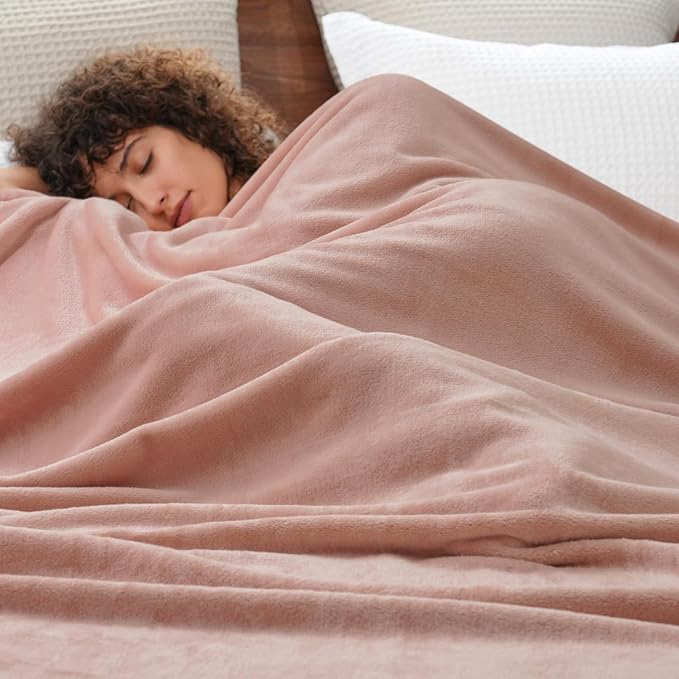 PHF Ultra Soft Fleece Blanket Queen Size, No Shed No Pilling Luxury Plush Cozy 300GSM Lightweight Blanket for Bed, Couch, Chair, Sofa Suitable for All Season, 90" x 90", Rose Pink
