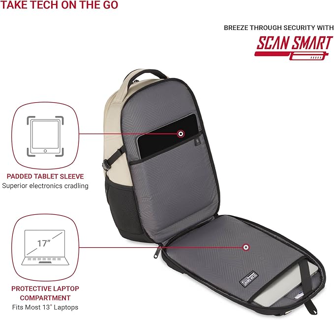 SwissGear Mini 1900 Scansmart Slim Version Laptop Backpack, Oatmeal, 16-Inch