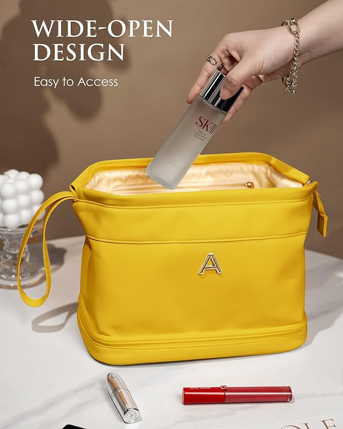 Monogrammed Gifts, Initial Makeup Bag, Travel Gifts, Personalized Bags, Waterproof Double Layer Cosmetic Bag, Large Capacity PU Leather Makeup Bags Letter Travel Toiletry Bag, Friend Gifts