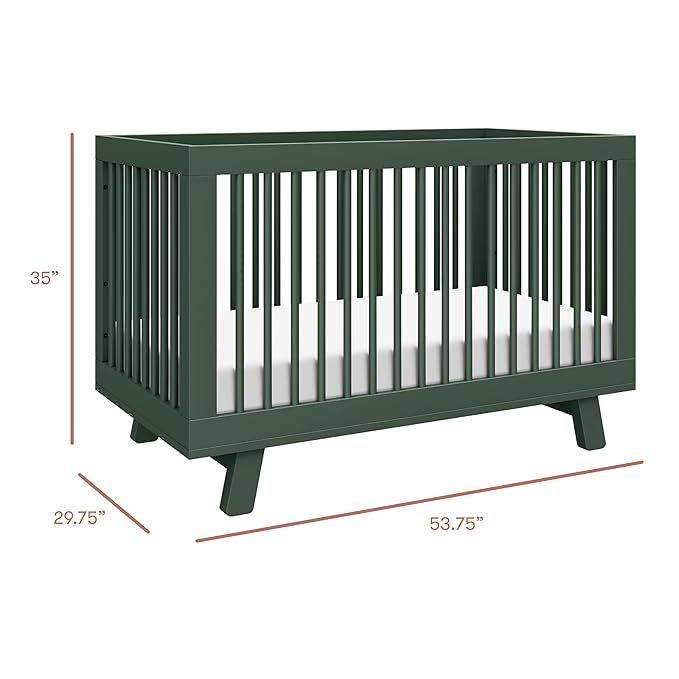 Babyletto Hudson 3-in-1 Convertible Baby Crib with Toddler Bed & Daybed Conversion - Strong, Durable, and Easy to Assemble - GREENGUARD Gold Certified w/ 4 Adjustable Mattress Heights - Forest Green